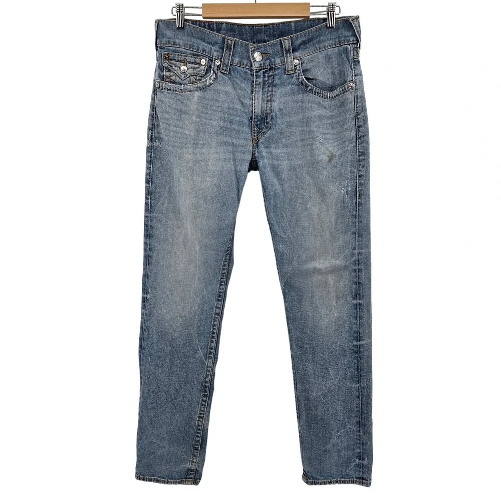 True Religion Skinny Fossil Silk Big T Jeans in Desperado Ride W/ Flaps Men's 33